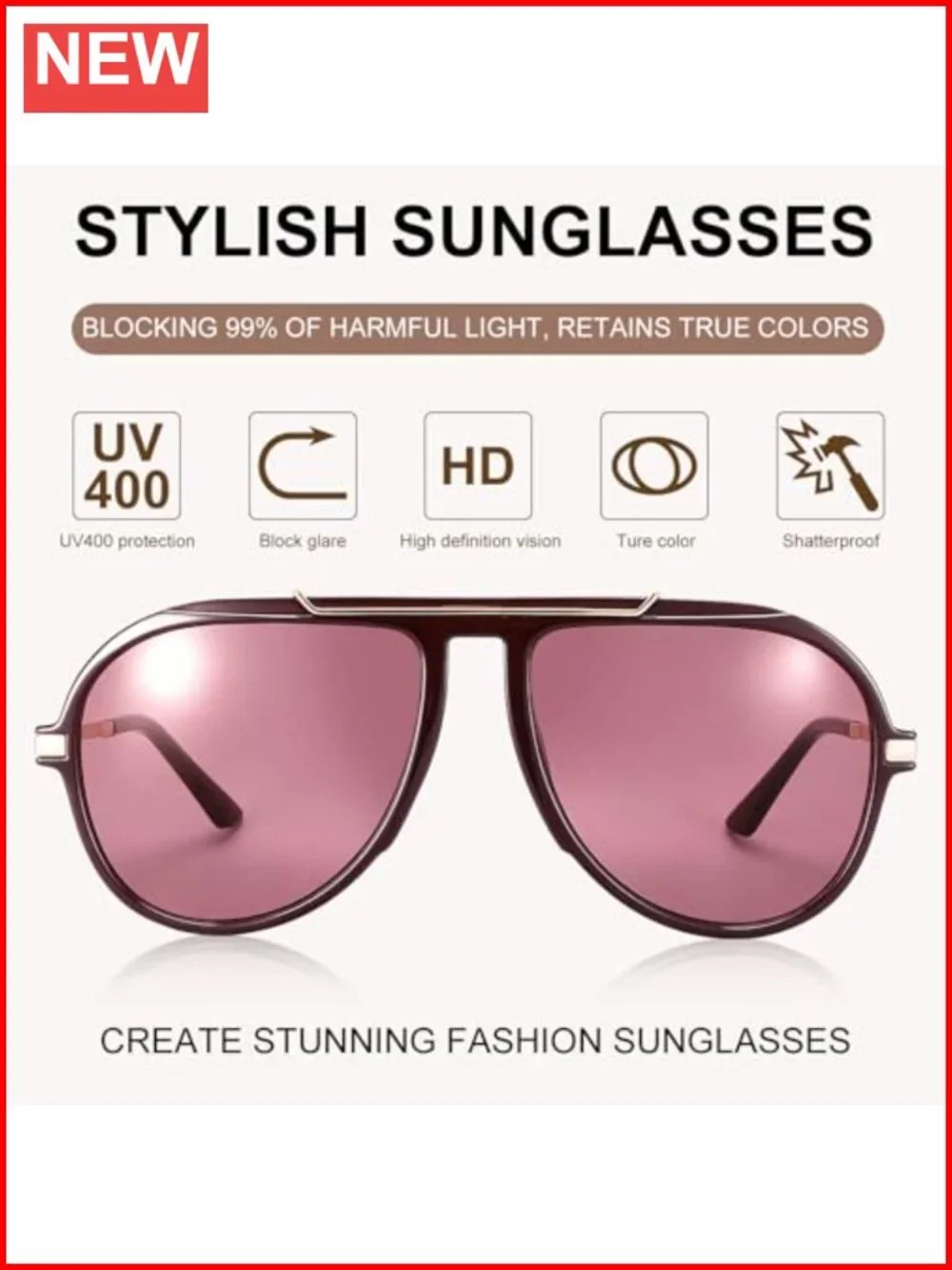 Oversized Retro Aviator Sunglasses Double Bridge Oval Frame UV400 Protection